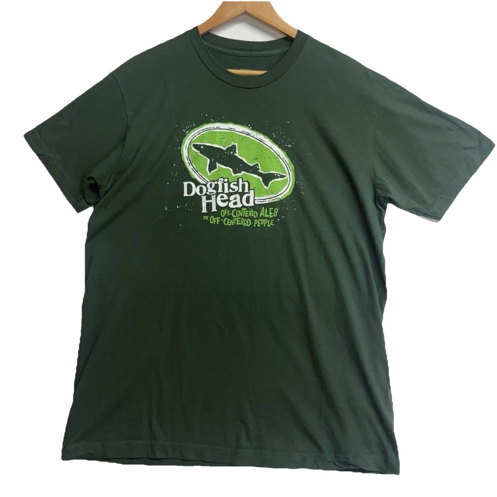 Dogfish Head T Shirt XL‎ Green Off Centered Ales Graphic Beer Logo USA Made